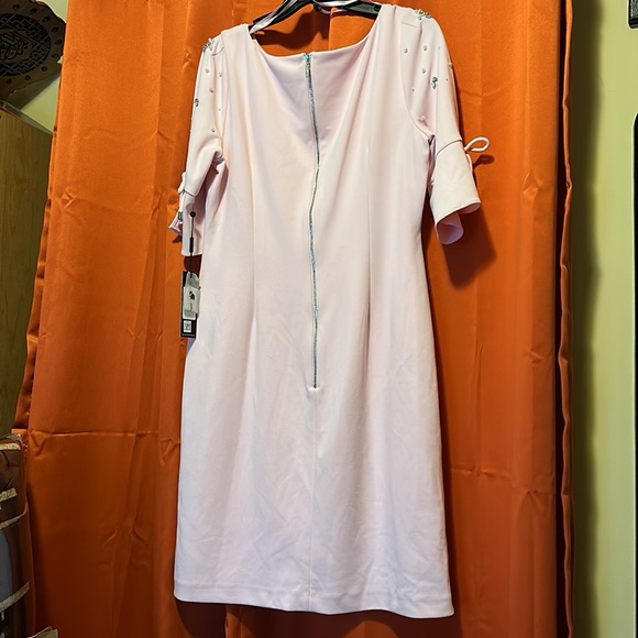 KARL LAGERFELD PARIS
3/4 Tie Flounce Sleeve Boat Neck Studded Scuba Crepe - Picture 3 of 4